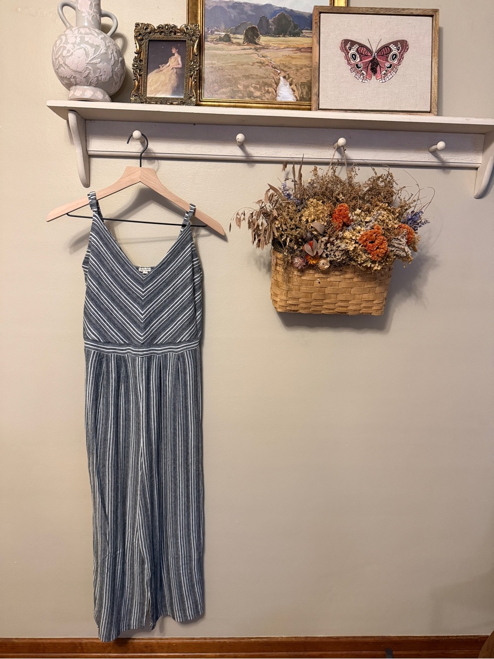 Striped Blue and White Sleeveless Jumpsuit